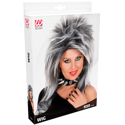 Widmann SRL Punk rocker pruik grijs zwart