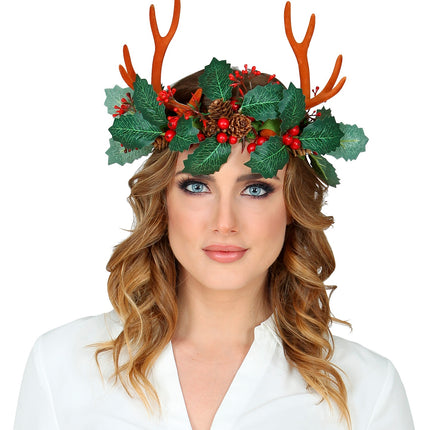 Widmann SRL Rendier hoorns met hulst en dennenappels