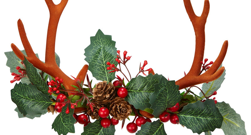 Widmann SRL Rendier hoorns met hulst en dennenappels