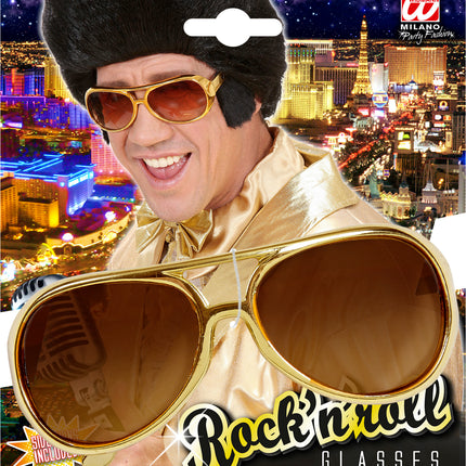 Widmann SRL Rock 'n roll bril Elvis goud met bakkebaarden
