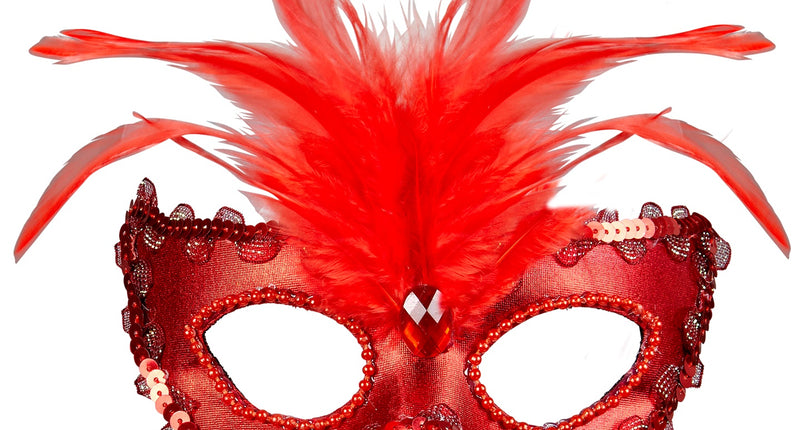 Widmann SRL Rode baronessen oogmaskertjes met veertjes