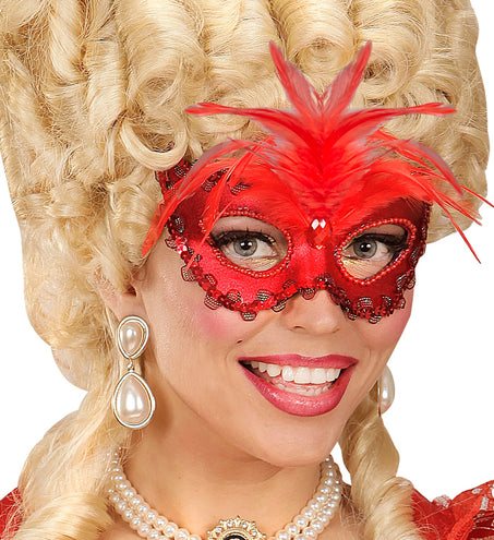 Widmann SRL Rode baronessen oogmaskertjes met veertjes