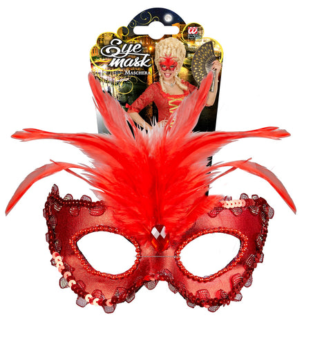 Widmann SRL Rode baronessen oogmaskertjes met veertjes