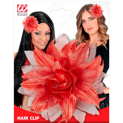 Widmann SRL Rode bloemen haarclip met glitters