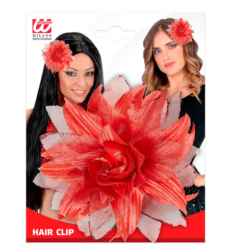 Widmann SRL Rode bloemen haarclip met glitters