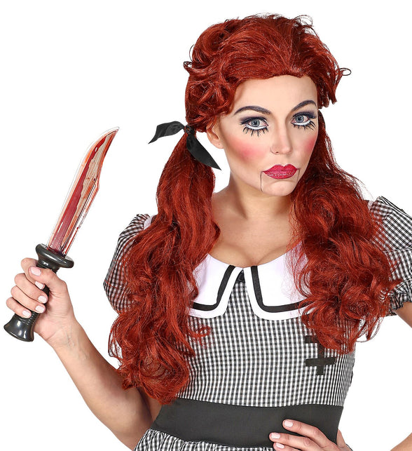 Widmann SRL Rode halloween pruik met twee staartjes