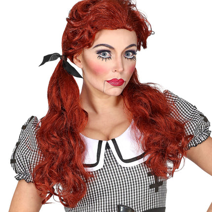 Widmann SRL Rode halloween pruik met twee staartjes