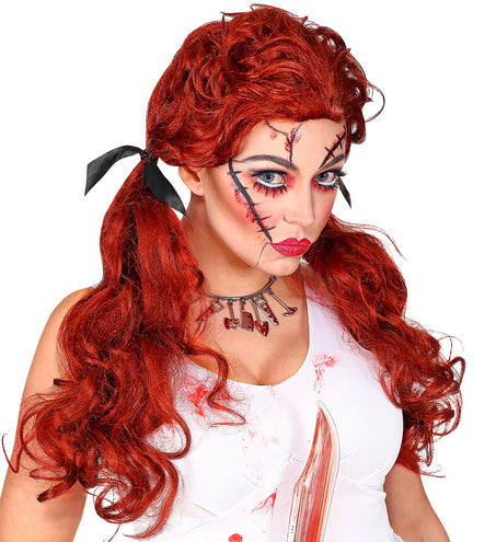 Widmann SRL Rode halloween pruik met twee staartjes