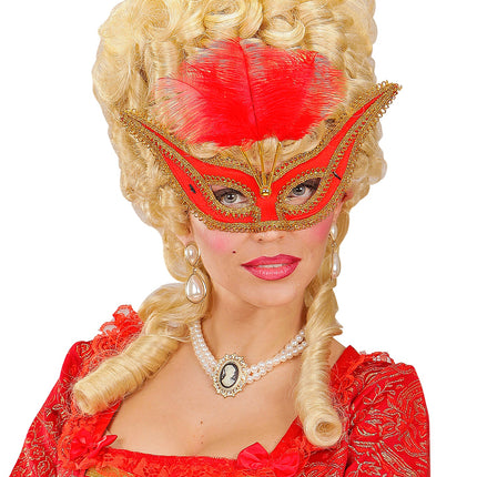 Widmann SRL Rode oogmaskers met veertjes