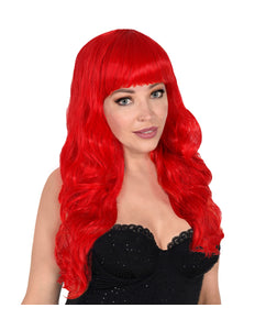 Widmann SRL Rode pruik met pony en lang krullend haar