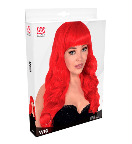 Widmann SRL Rode pruik met pony en lang krullend haar