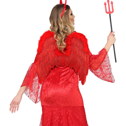 Widmann SRL Rode vleugels met marabou en glitters