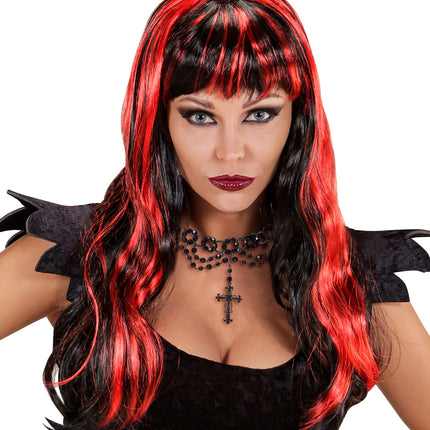 Widmann SRL Rood zwarte Halloween pruik