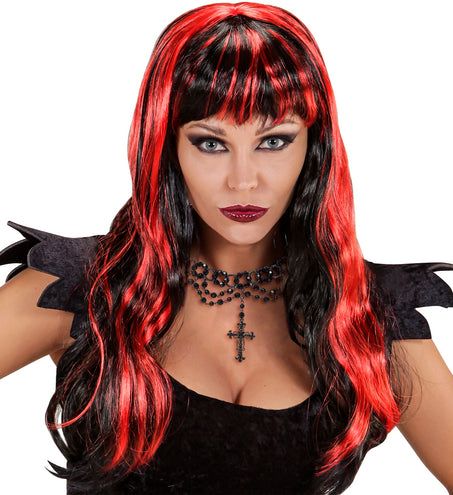 Widmann SRL Rood zwarte Halloween pruik