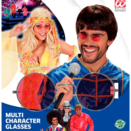 Widmann SRL Roze bril 70-er jaren Flower Power