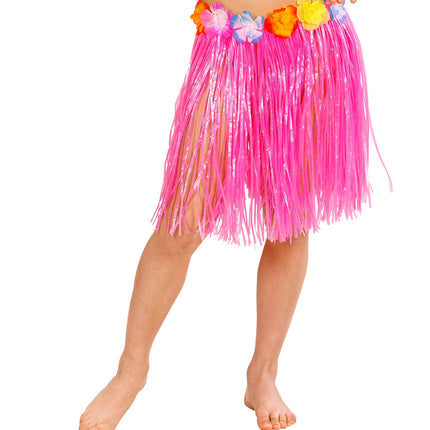 Widmann SRL Roze Hawaiirokje met bloemenriem kind