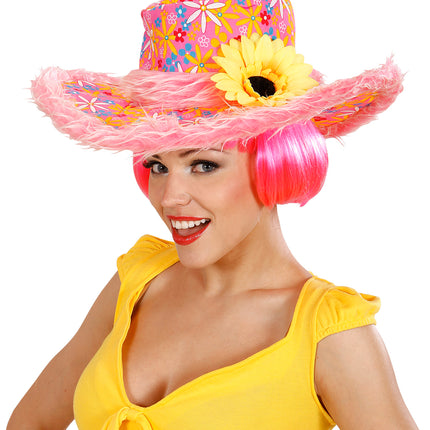 Widmann SRL Roze hoed Ibiza met zonnebloem