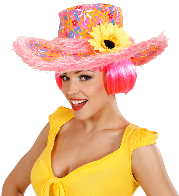 Widmann SRL Roze hoed Ibiza met zonnebloem