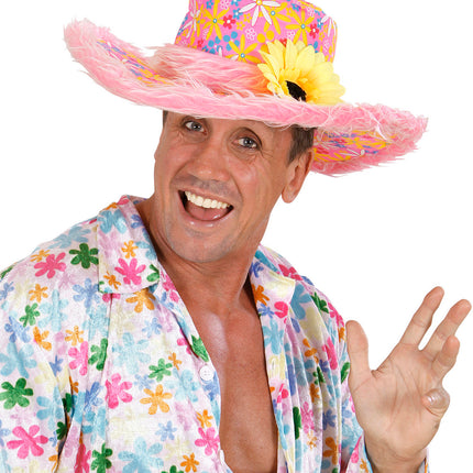 Widmann SRL Roze hoed Ibiza met zonnebloem