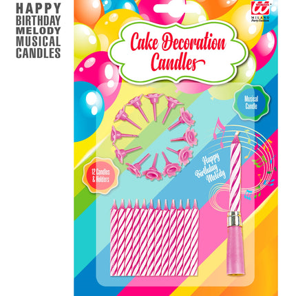 Widmann SRL Roze kaarsjes met houder en muziek