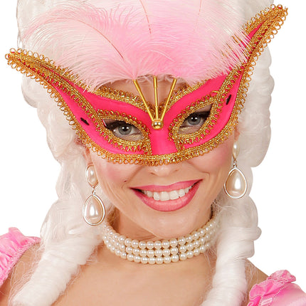 Widmann SRL Roze oogmaskers met veertjes