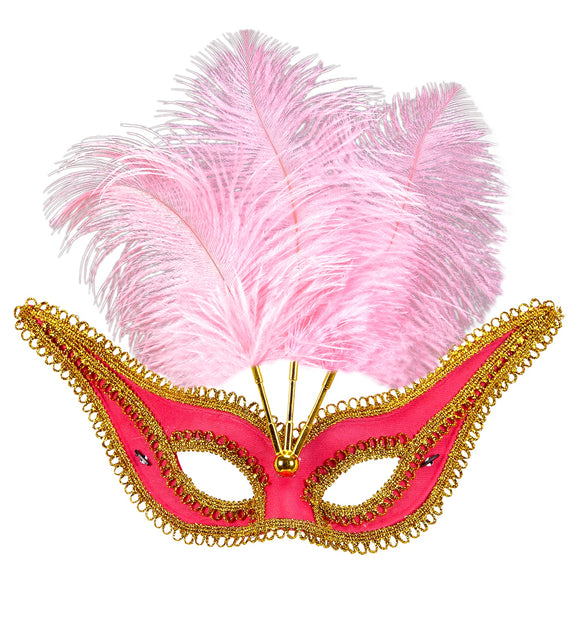 Widmann SRL Roze oogmaskers met veertjes