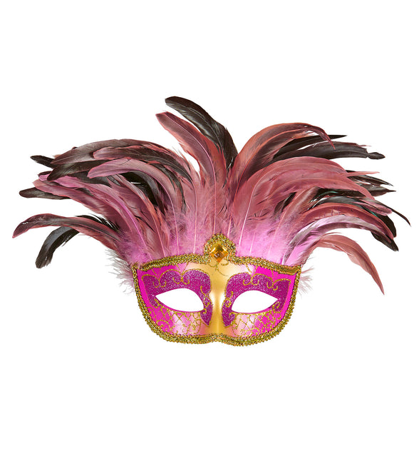 Widmann SRL Roze oogmaskers met veertjes
