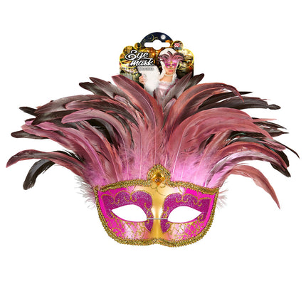 Widmann SRL Roze oogmaskers met veertjes