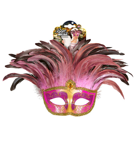 Widmann SRL Roze oogmaskers met veertjes