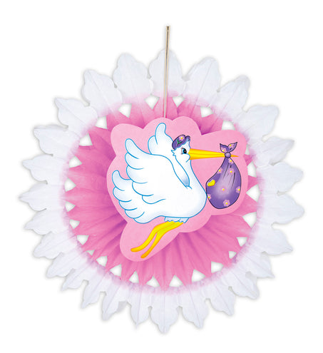 Widmann SRL Roze ooievaar waaier decoratie