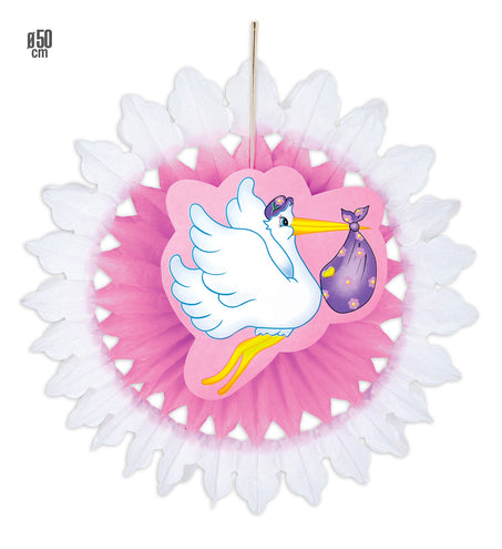 Widmann SRL Roze ooievaar waaier decoratie