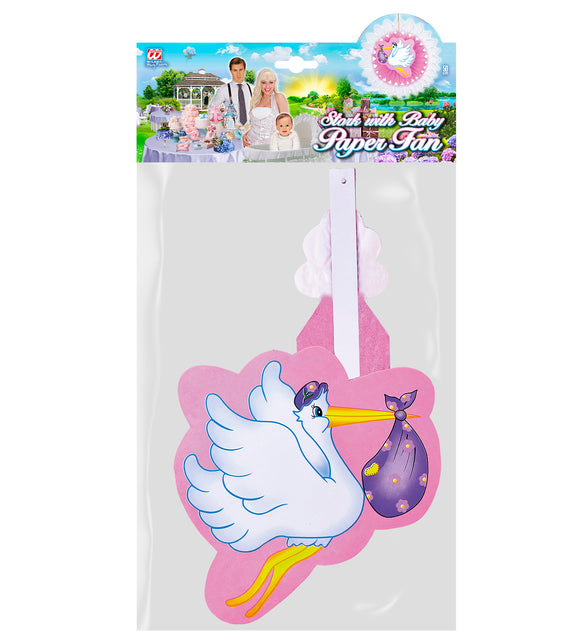 Widmann SRL Roze ooievaar waaier decoratie