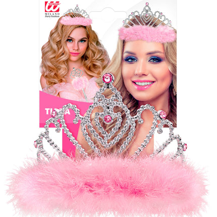 Widmann SRL Roze prinsessenkroon met marabou