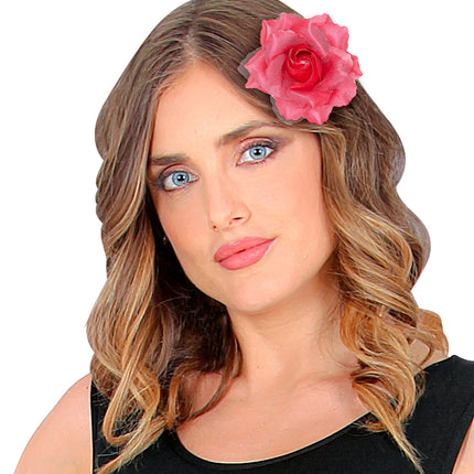 Widmann SRL Roze roos haarclip met glitters