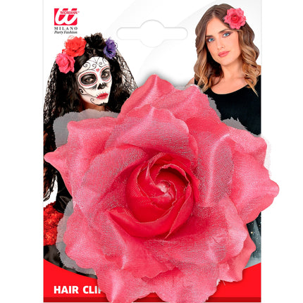 Widmann SRL Roze roos haarclip met glitters