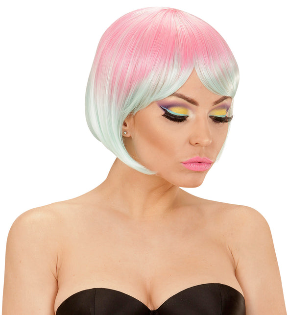 Widmann SRL Roze-turquoise boblijn pruik