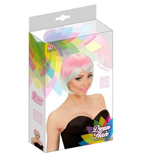 Widmann SRL Roze-turquoise boblijn pruik