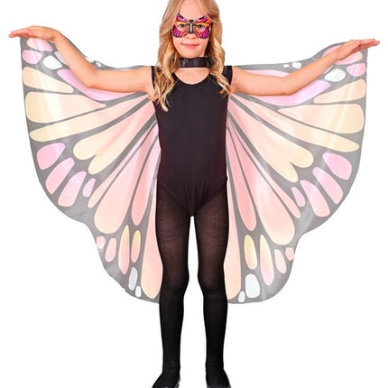 Widmann SRL Roze/oker vlindervleugels en oogmasker kind