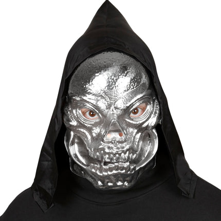 Widmann SRL Schedel masker zilver metallic met capuchon