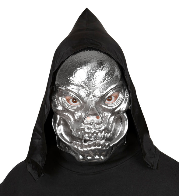 Widmann SRL Schedel masker zilver metallic met capuchon