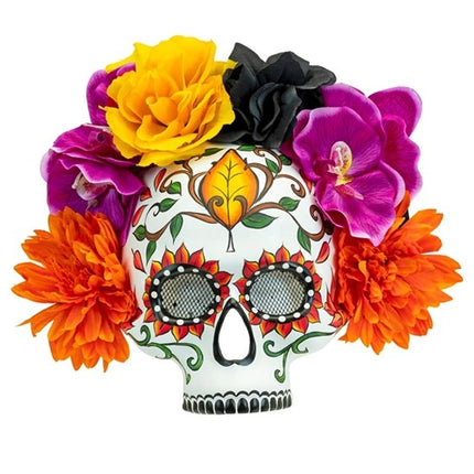 Widmann SRL Schedelmasker dag van de doden met gekleurde bloemen Anouk