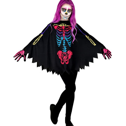 Widmann SRL Skelet poncho meerkleurig kinderen