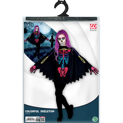 Widmann SRL Skelet poncho meerkleurig kinderen