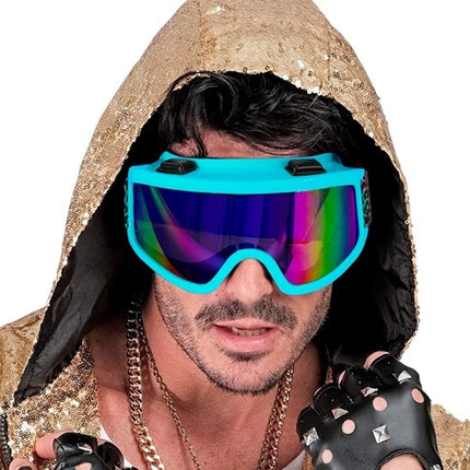 Widmann SRL Ski-bril 80's blauw regenboog luipaardprint Pim