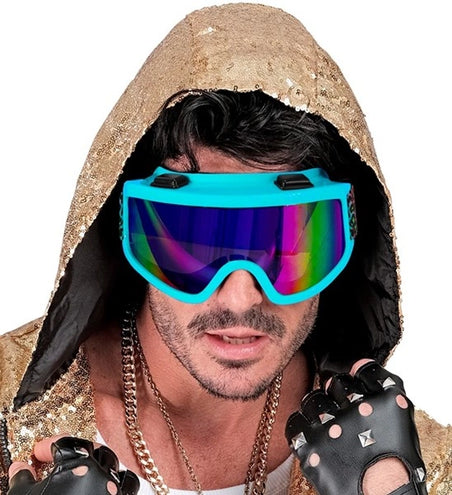 Widmann SRL Ski-bril 80's blauw regenboog luipaardprint Pim