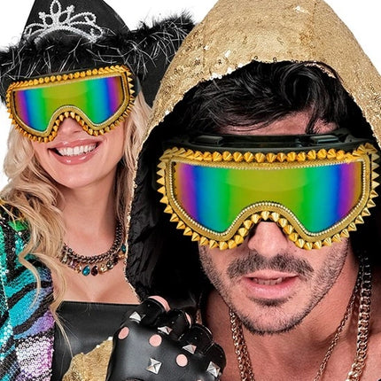 Widmann SRL Ski-bril 80's goud strass-nagels Anouk