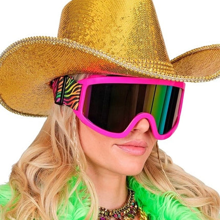 Widmann SRL Ski-bril 80's roze regenboog tijgerprint Anouk