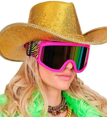 Widmann SRL Ski-bril 80's roze regenboog tijgerprint Anouk