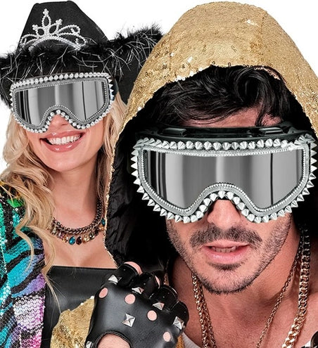 Widmann SRL Ski-bril 80's zilver strass-nagels Maud