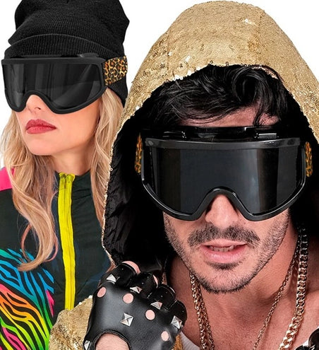 Widmann SRL Ski-bril 80's zwart luipaardprint Jesse